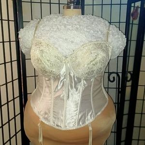 Satin Cream/Ivory colored Corset Style  Bralett with Lace detail on Cups